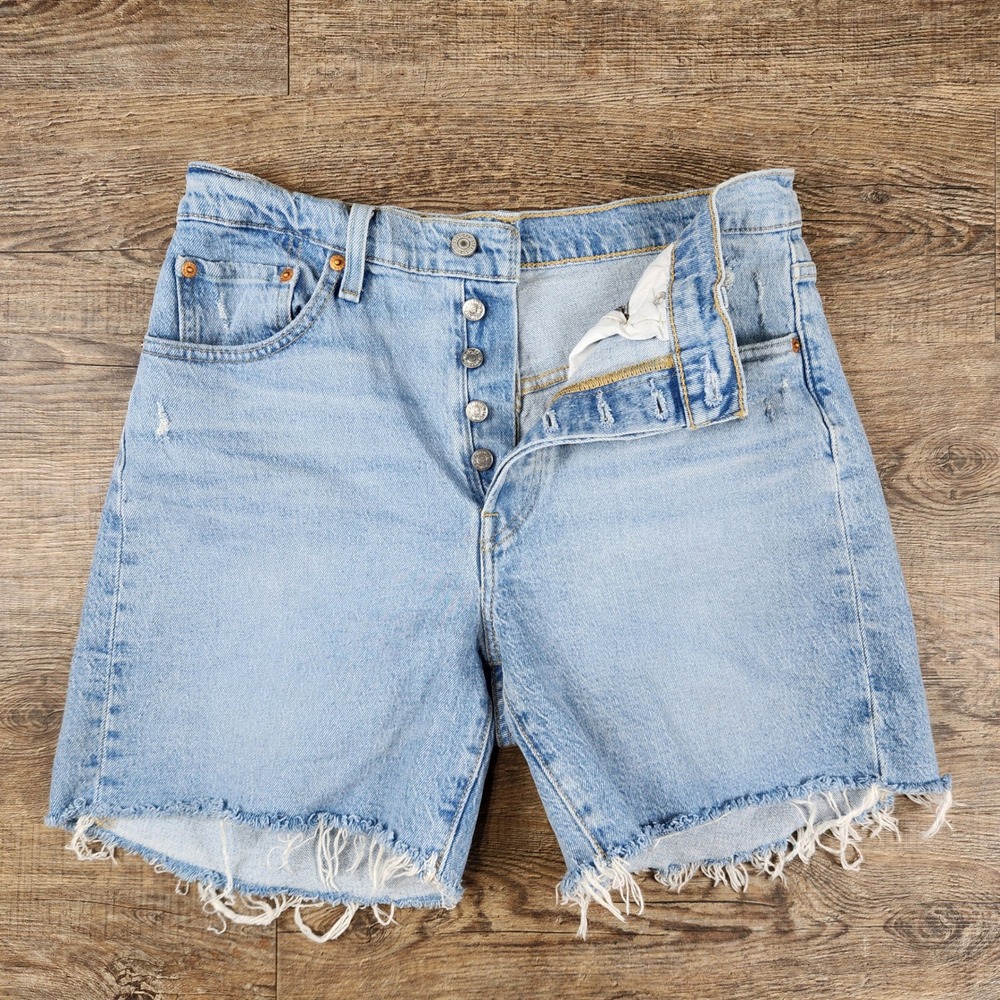 Levis Premium 501 Original Cut Off Denim Shorts Light Wash W29 Button Fly